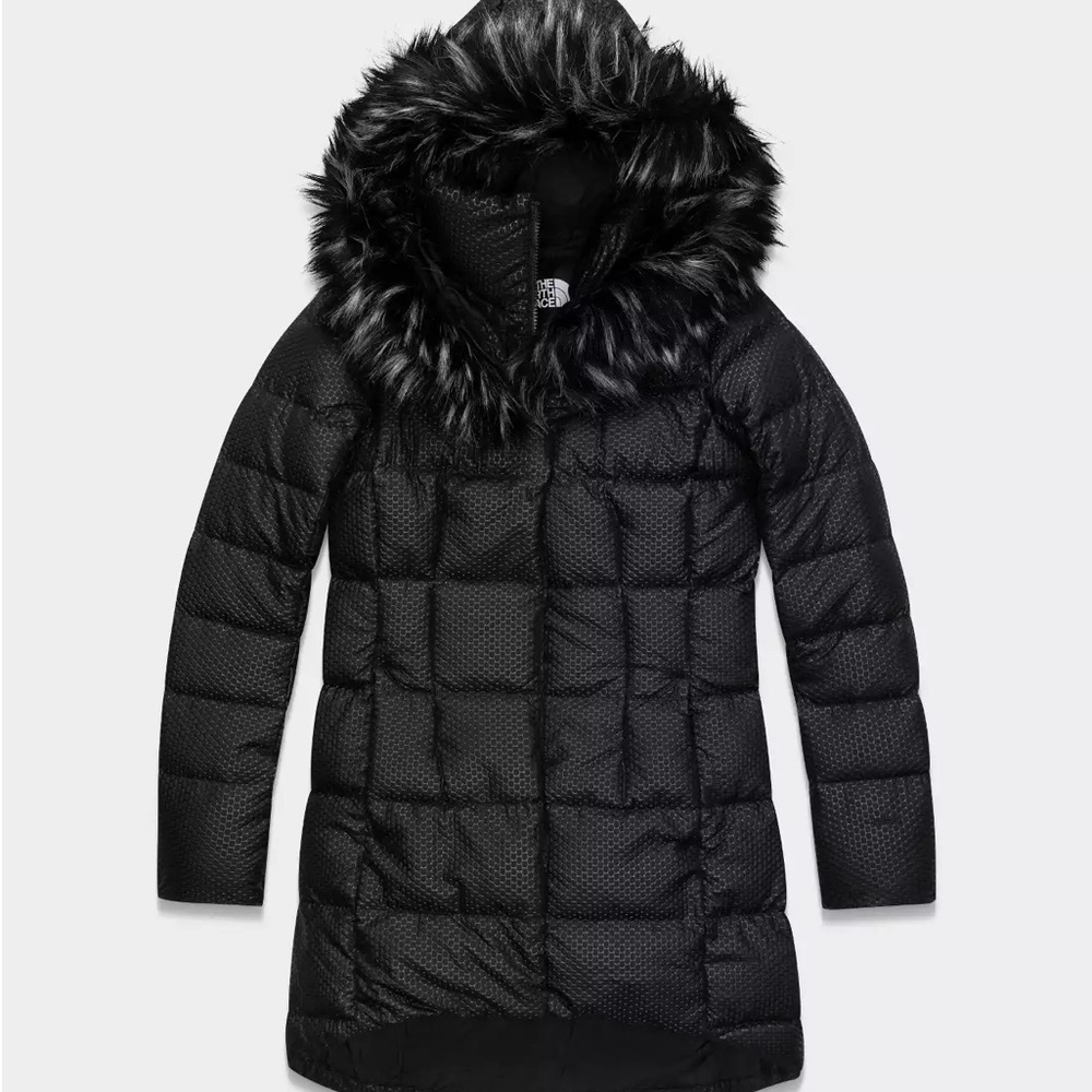 NWOT North Face Charcoal Down Puffer Coat with Faux Fur Hood size XL